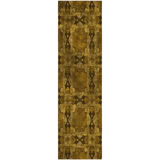 8' Runner Chocolate Floral Medallion Washable Non Skid Indoor Outdoor Runner Rug Photo 2