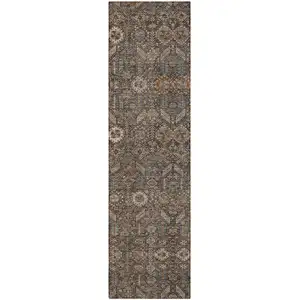 Photo of 8' Runner Chocolate Floral Washable Non Skid Indoor Outdoor Runner Rug