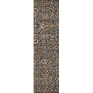 Photo of 8' Runner Chocolate Floral Washable Non Skid Indoor Outdoor Runner Rug