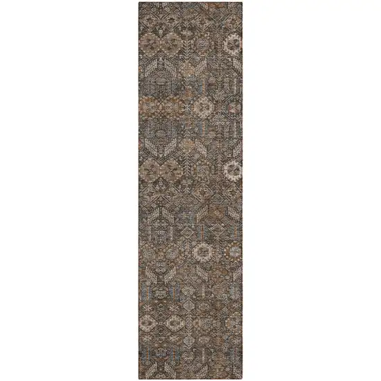 8' Runner Chocolate Floral Washable Non Skid Indoor Outdoor Runner Rug Photo 2