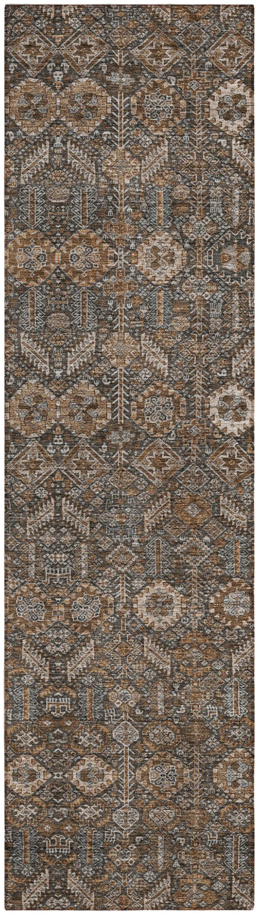 8' Runner Chocolate Floral Washable Non Skid Indoor Outdoor Runner Rug Photo 2