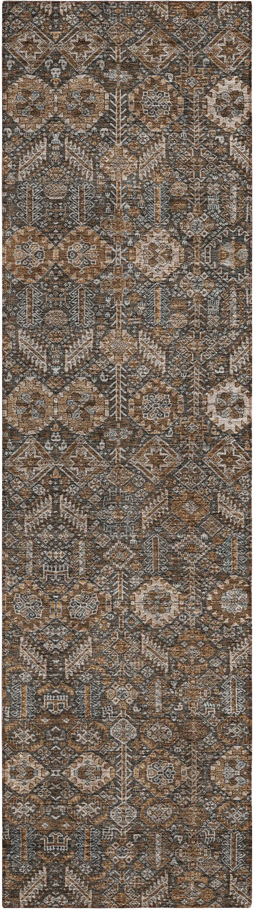 8' Runner Chocolate Floral Washable Non Skid Indoor Outdoor Runner Rug Photo 2