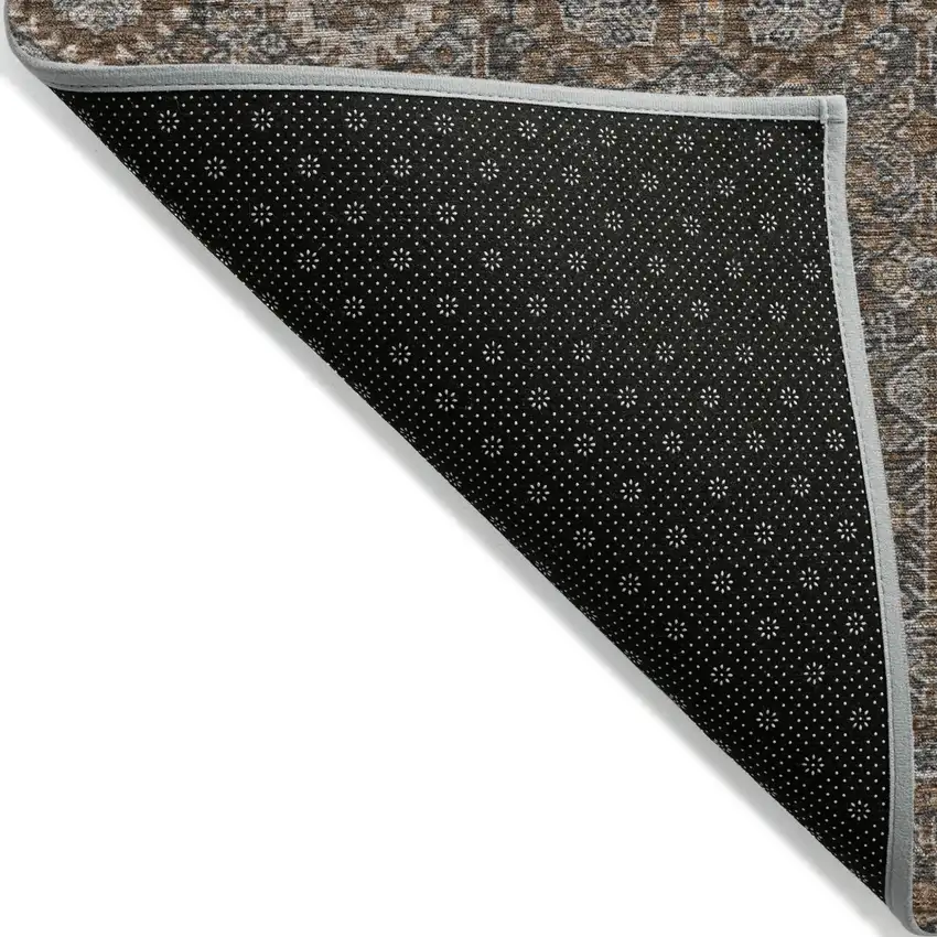 Chocolate Floral Washable Non Skid Indoor Outdoor Runner Rug Photo 5