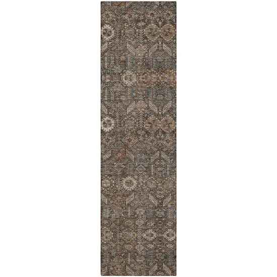 Chocolate Floral Washable Non Skid Indoor Outdoor Runner Rug Photo 5
