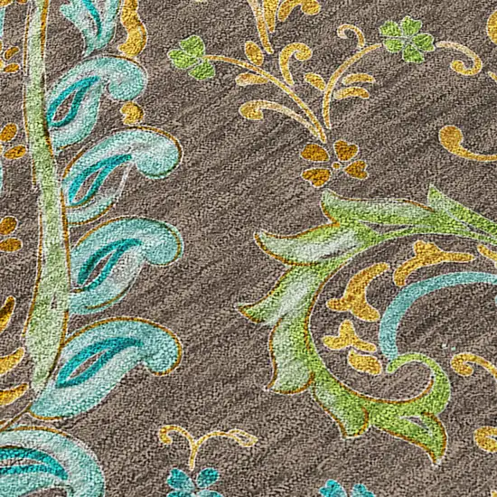 Brown Aqua and Gold Paisley Washable Non Skid Indoor Outdoor Area Rug Photo 6