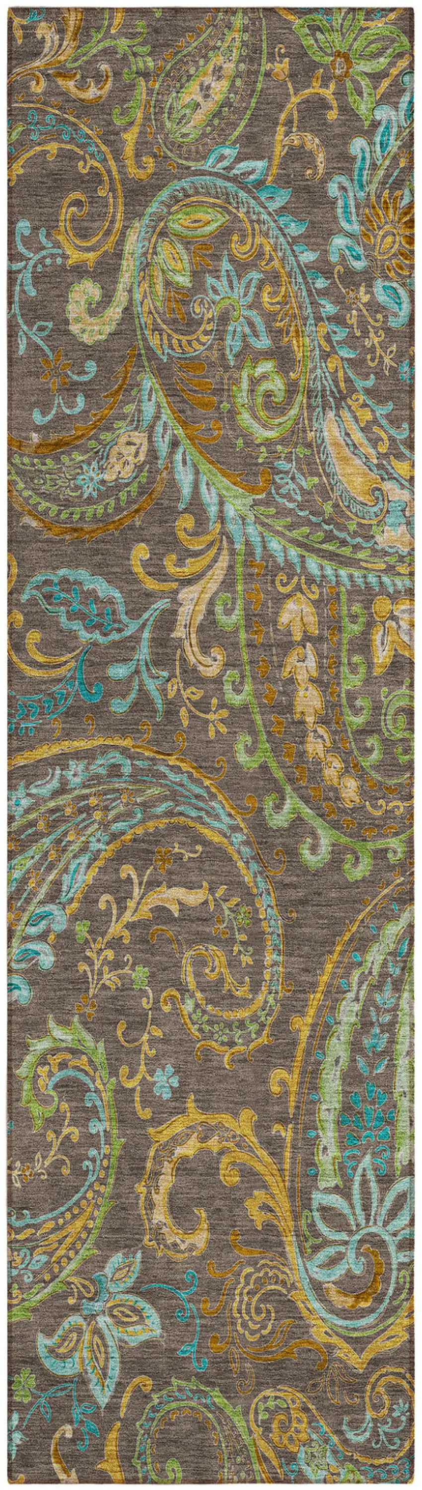 Brown Aqua and Gold Paisley Washable Non Skid Indoor Outdoor Area Rug Photo 2