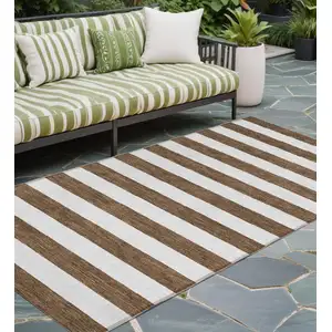 Photo of 8' Runner Chocolate Striped Washable Non Skid Indoor Outdoor Runner Rug