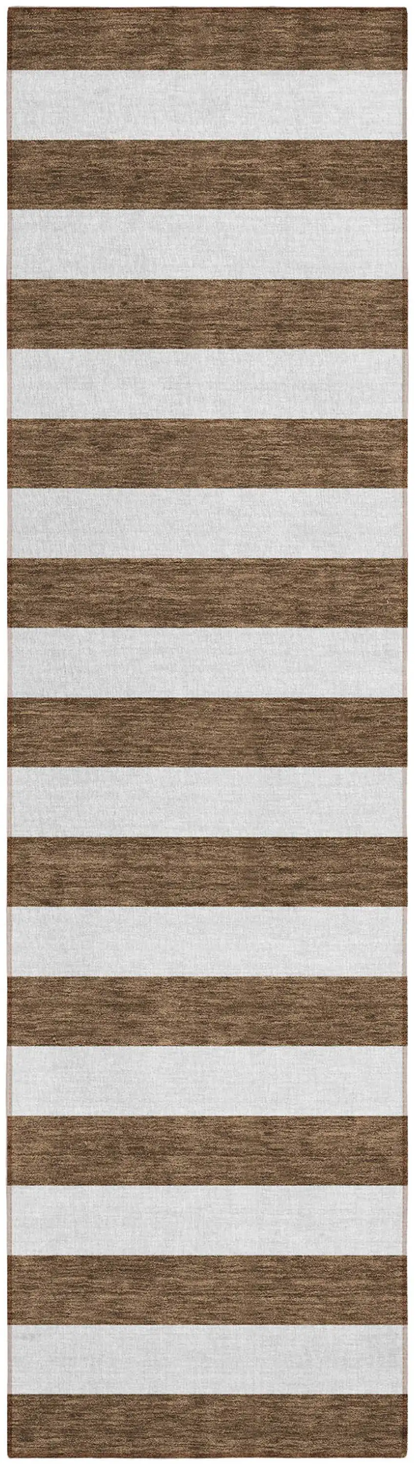 Chocolate Striped Washable Non Skid Indoor Outdoor Runner Rug Photo 2