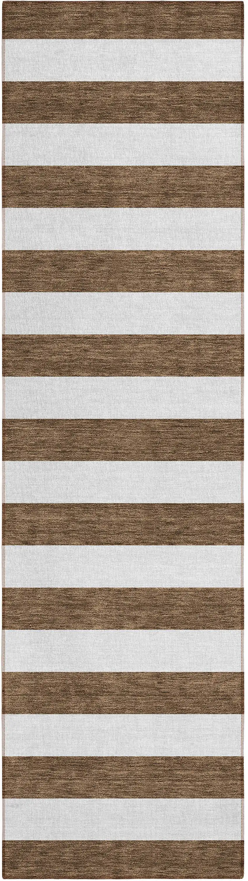 Chocolate Striped Washable Non Skid Indoor Outdoor Runner Rug Photo 2