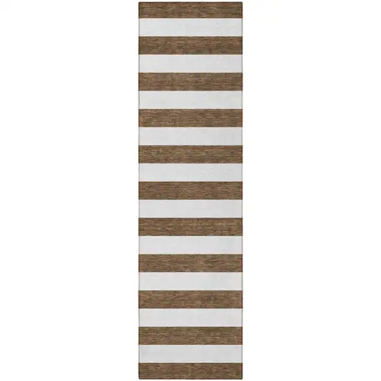 Chocolate Striped Washable Non Skid Indoor Outdoor Runner Rug Photo 5