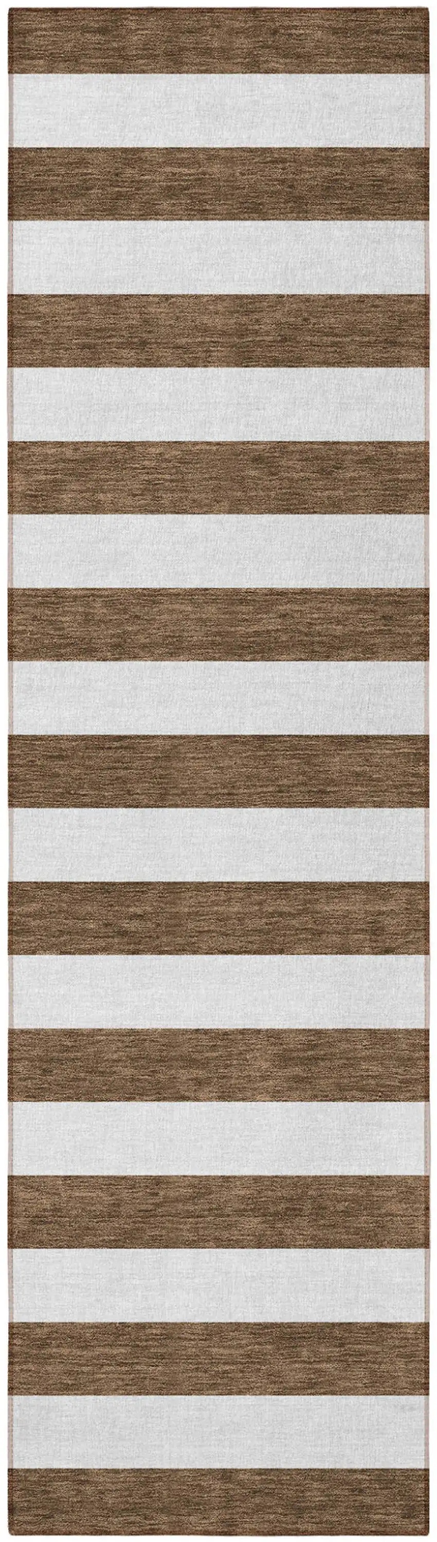 Chocolate Striped Washable Non Skid Indoor Outdoor Runner Rug Photo 5