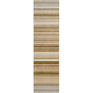 Photo of 8' Runner Chocolate Striped Washable Non Skid Indoor Outdoor Runner Rug