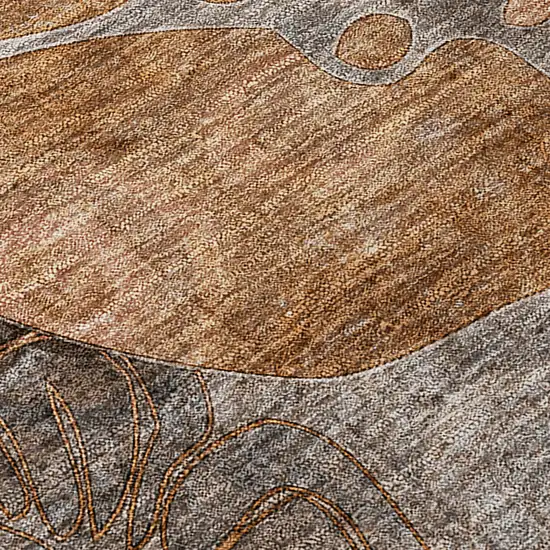 8' Runner Chocolate Terracotta and Ivory Floral Washable Non Skid Indoor Outdoor Runner Rug Photo 9