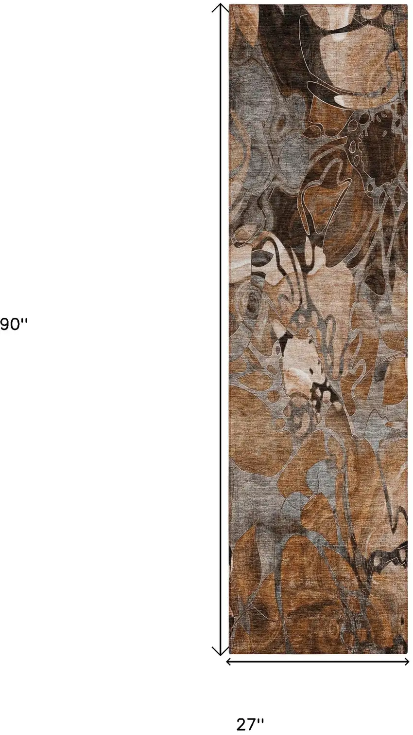 Chocolate Terracotta and Ivory Abstract Washable Indoor Outdoor Runner Rug Photo 3