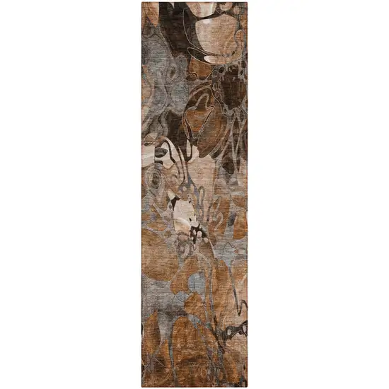 Chocolate Terracotta and Ivory Abstract Washable Indoor Outdoor Runner Rug Photo 2