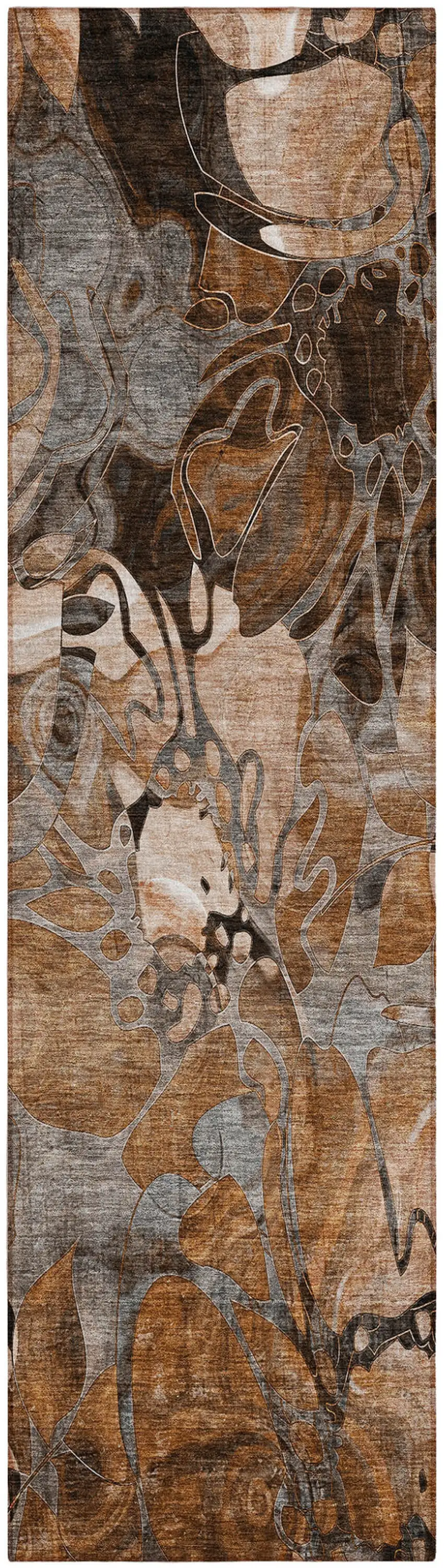 Chocolate Terracotta and Ivory Abstract Washable Indoor Outdoor Runner Rug Photo 2