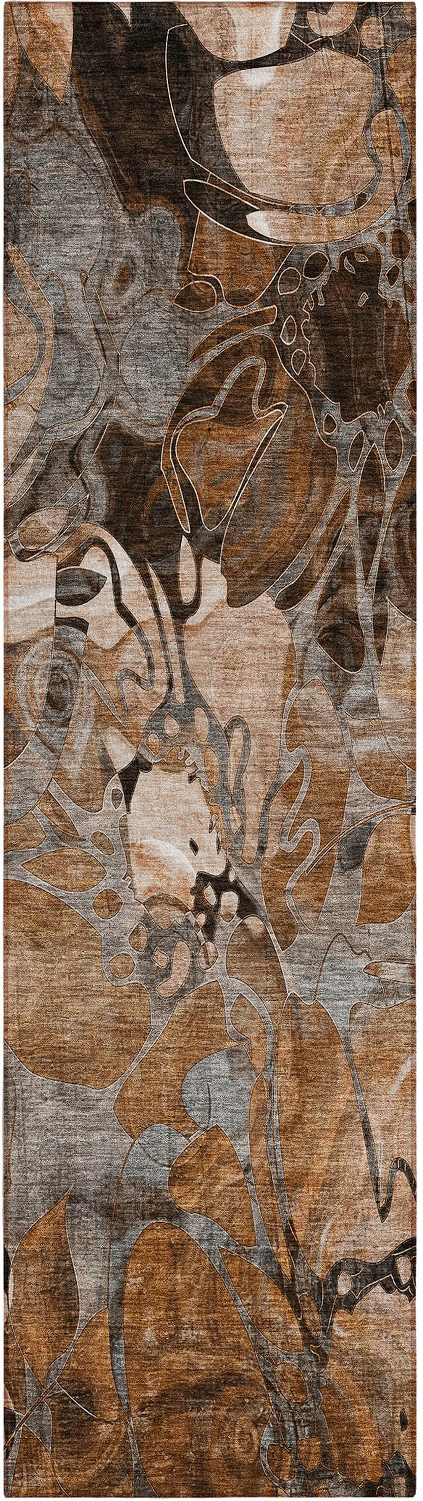 Chocolate Terracotta and Ivory Abstract Washable Indoor Outdoor Runner Rug Photo 2