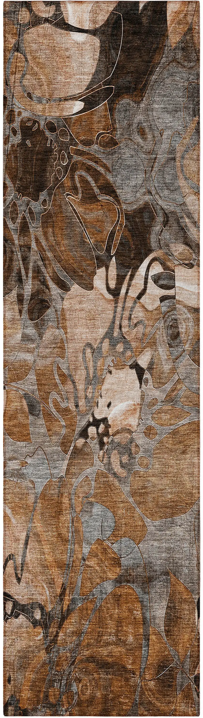 8' Runner Chocolate Terracotta and Ivory Floral Washable Non Skid Indoor Outdoor Runner Rug Photo 2