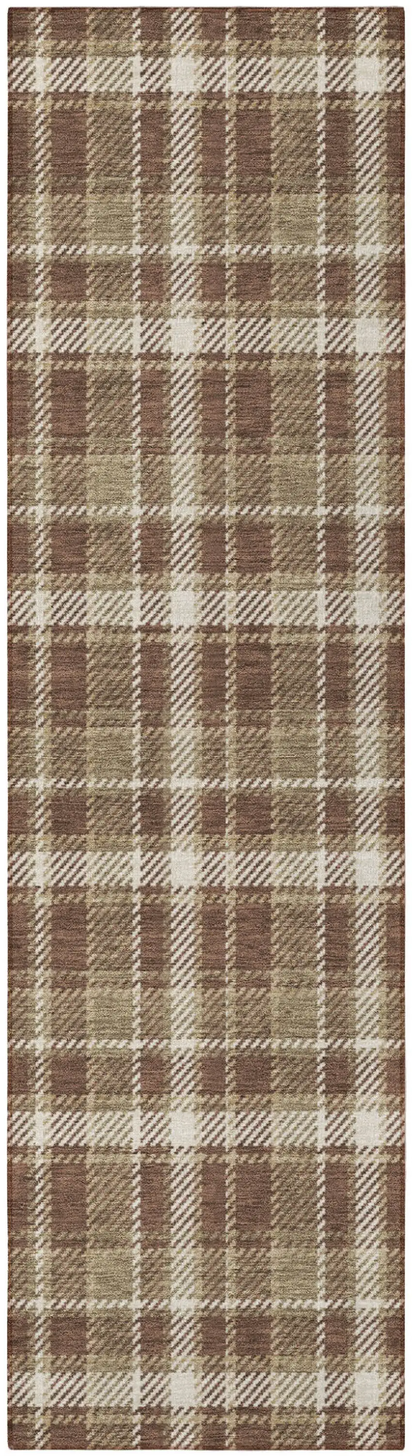 Chocolate and Ivory Plaid Washable Non Skid Indoor Outdoor Runner Rug Photo 4