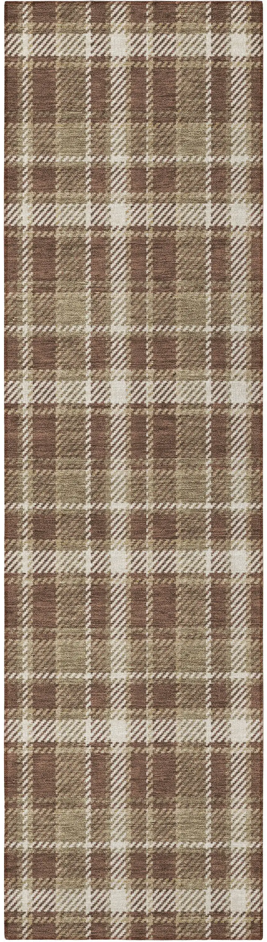 Chocolate and Ivory Plaid Washable Non Skid Indoor Outdoor Runner Rug Photo 4