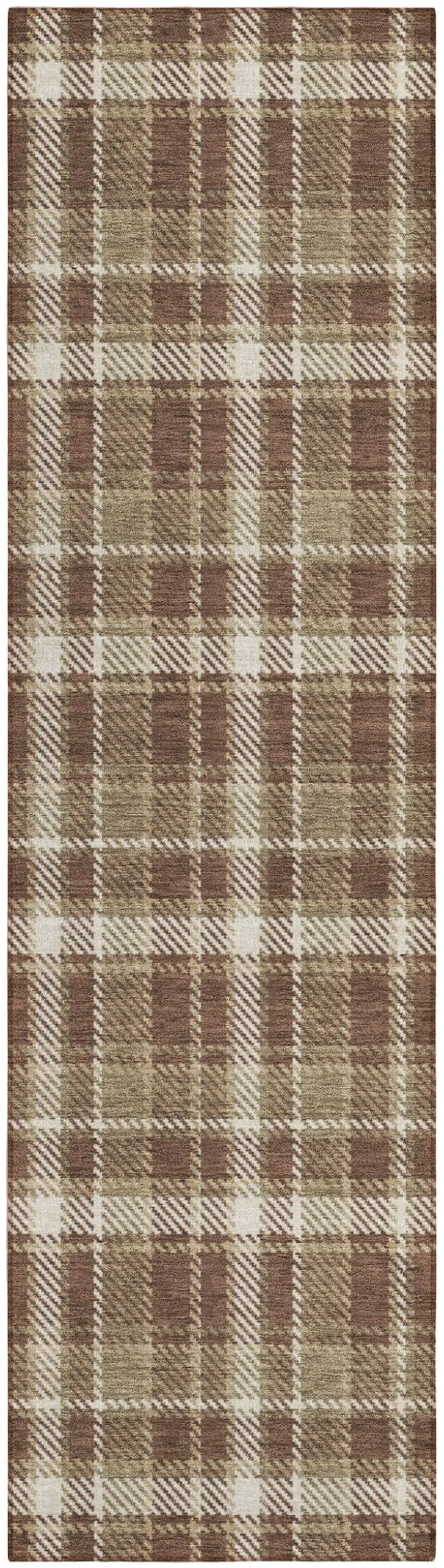 Chocolate and Ivory Plaid Washable Non Skid Indoor Outdoor Runner Rug Photo 2