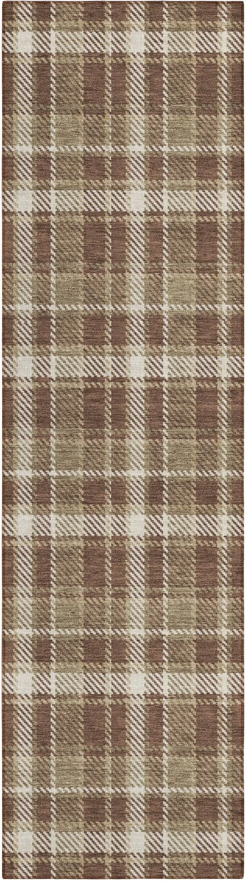 Chocolate and Ivory Plaid Washable Non Skid Indoor Outdoor Runner Rug Photo 2