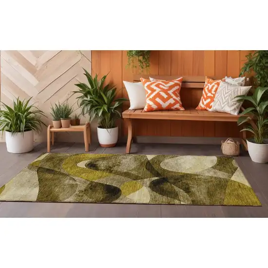 Coffee Abstract Washable Non Skid Indoor Outdoor Runner Rug Photo 1