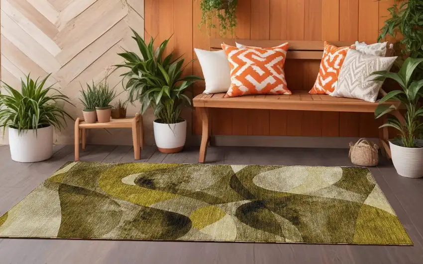 8' Runner Coffee Abstract Washable Non Skid Indoor Outdoor Runner Rug Photo 1