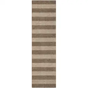 Photo of 8' Runner Coffee Striped Washable Non Skid Indoor Outdoor Runner Rug