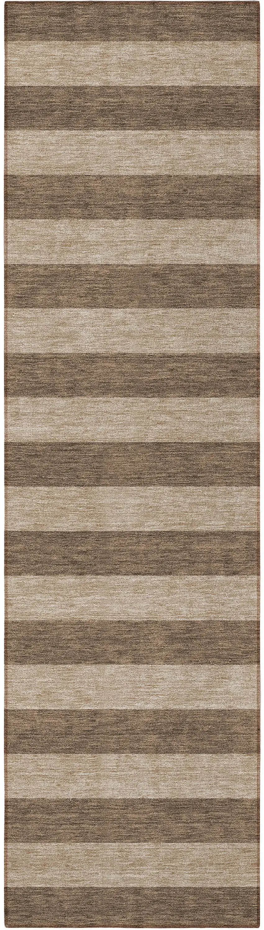 8' Runner Coffee Striped Washable Non Skid Indoor Outdoor Runner Rug Photo 4