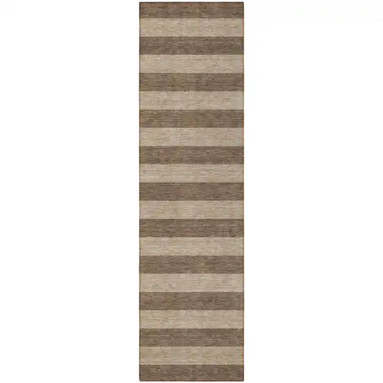 Coffee Striped Washable Non Skid Indoor Outdoor Runner Rug Photo 5