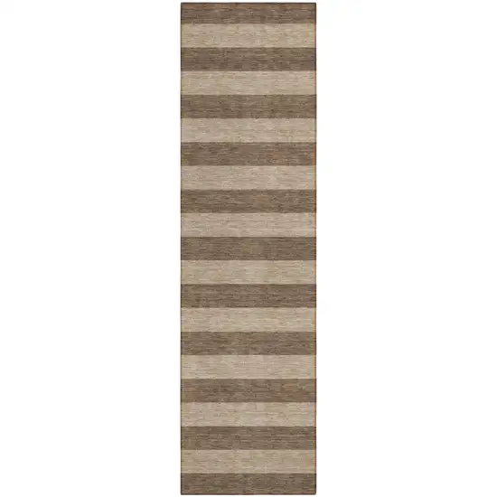 Coffee Striped Washable Non Skid Indoor Outdoor Runner Rug Photo 2