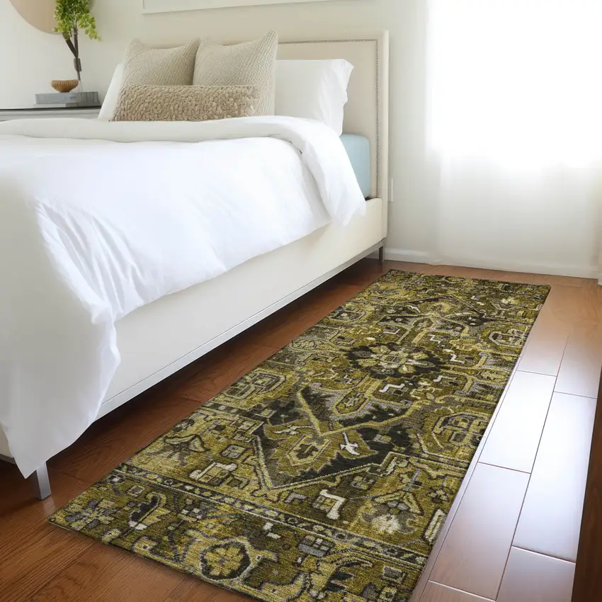 Coffee and Gray Oriental Washable Non Skid Indoor Outdoor Runner Rug Photo 9