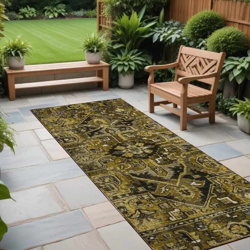 Coffee and Gray Oriental Washable Non Skid Indoor Outdoor Runner Rug Photo 1