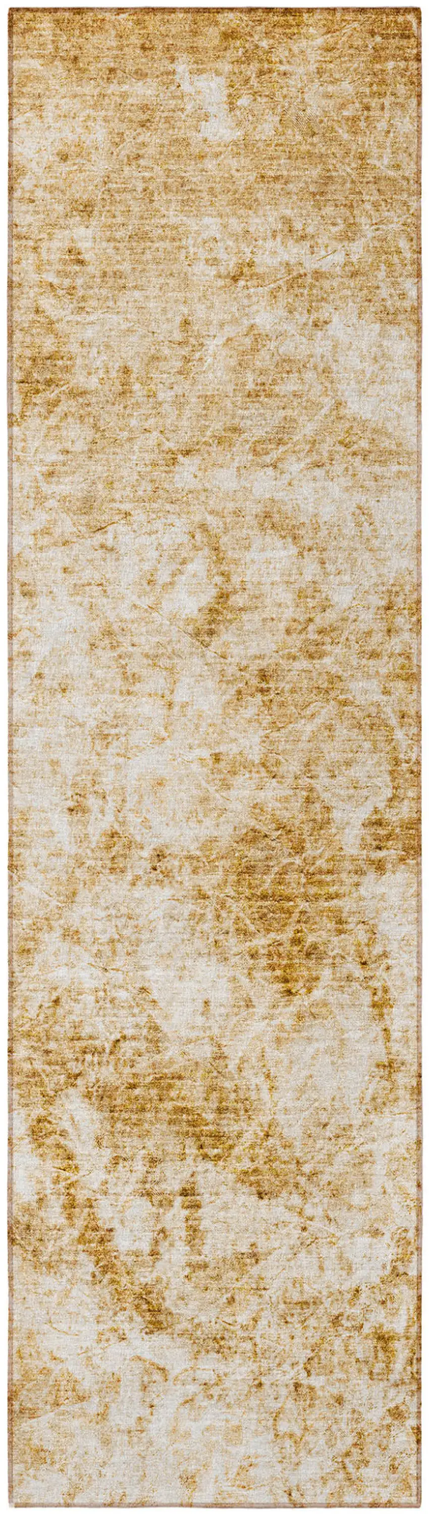 8' Runner Cream and Gold Abstract Washable Non Skid Indoor Outdoor Runner Rug Photo 4