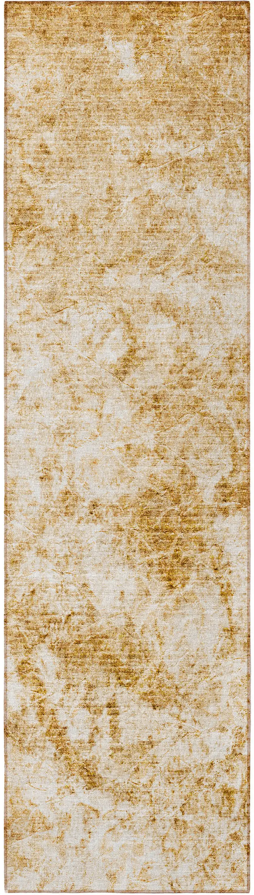 8' Runner Cream and Gold Abstract Washable Non Skid Indoor Outdoor Runner Rug Photo 4