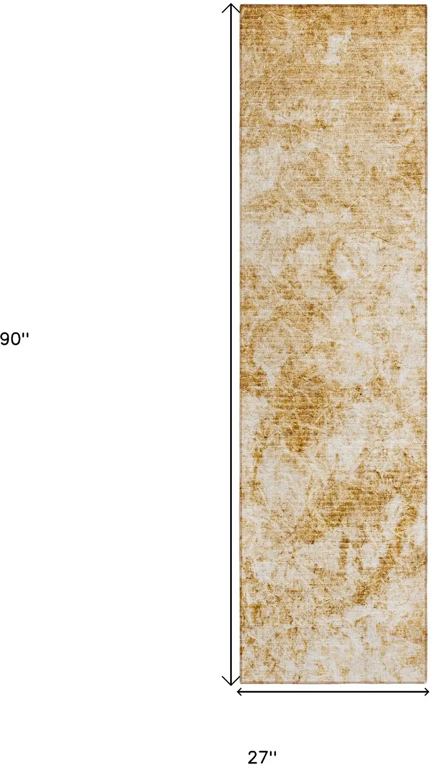 8' Runner Cream and Gold Abstract Washable Non Skid Indoor Outdoor Runner Rug Photo 3