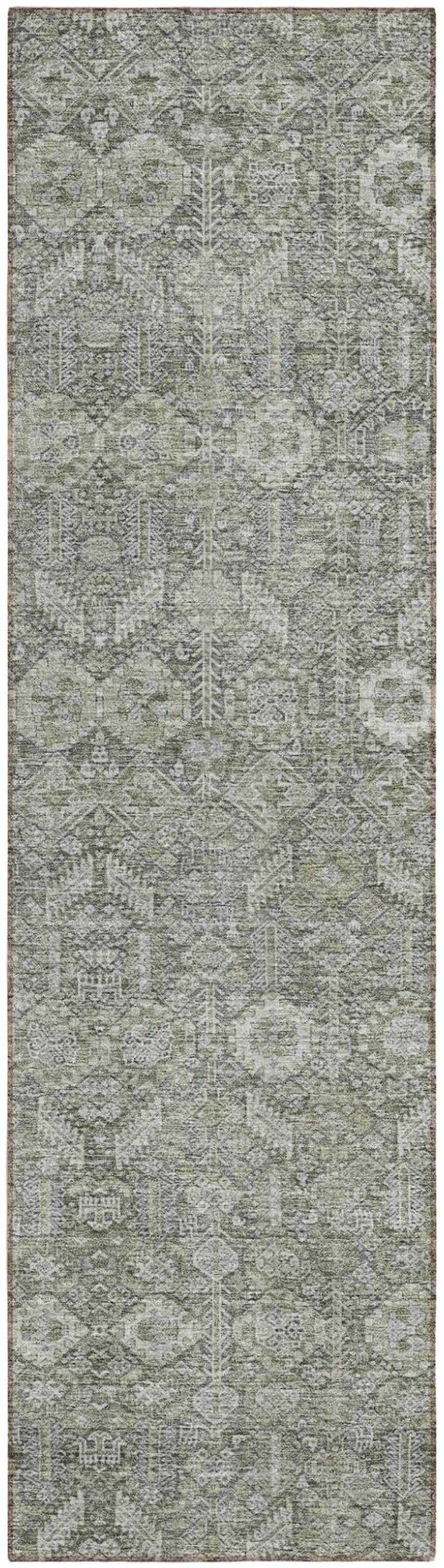 8' Runner Cream and Tan Floral Washable Non Skid Indoor Outdoor Runner Rug Photo 2