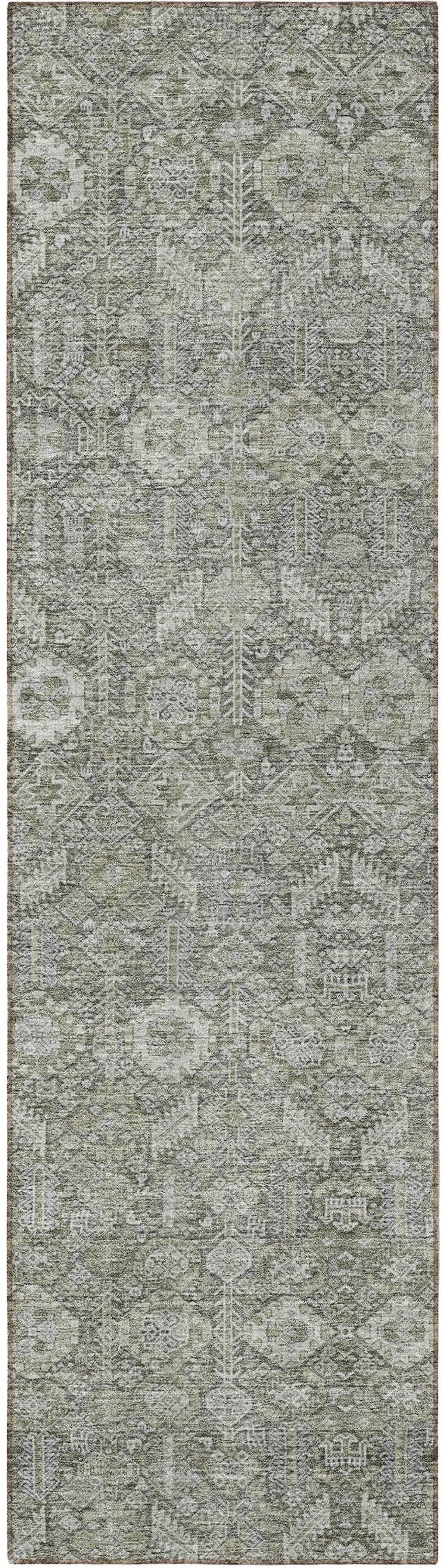 8' Runner Cream and Tan Floral Washable Non Skid Indoor Outdoor Runner Rug Photo 4