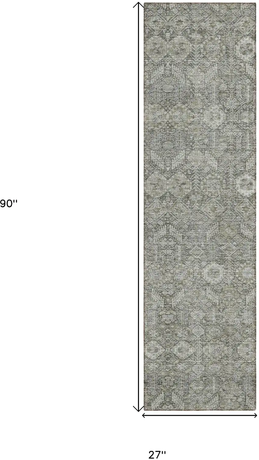 8' Runner Cream and Tan Floral Washable Non Skid Indoor Outdoor Runner Rug Photo 3