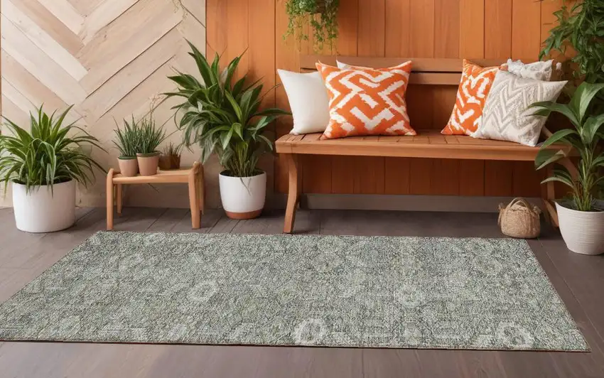 8' Runner Cream and Tan Floral Washable Non Skid Indoor Outdoor Runner Rug Photo 1