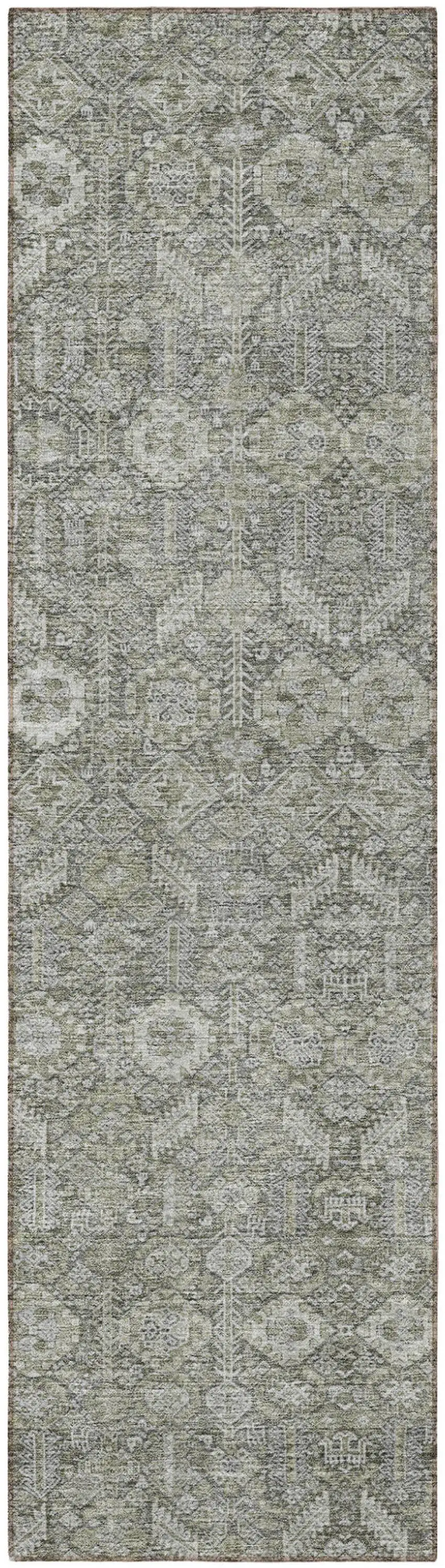 Cream and Tan Floral Washable Non Skid Indoor Outdoor Runner Rug Photo 4