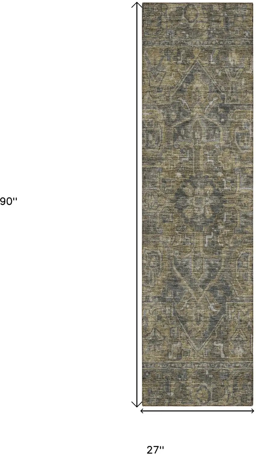 8' Runner Dark Moss Green and Gray Oriental Washable Non Skid Indoor Outdoor Runner Rug Photo 3