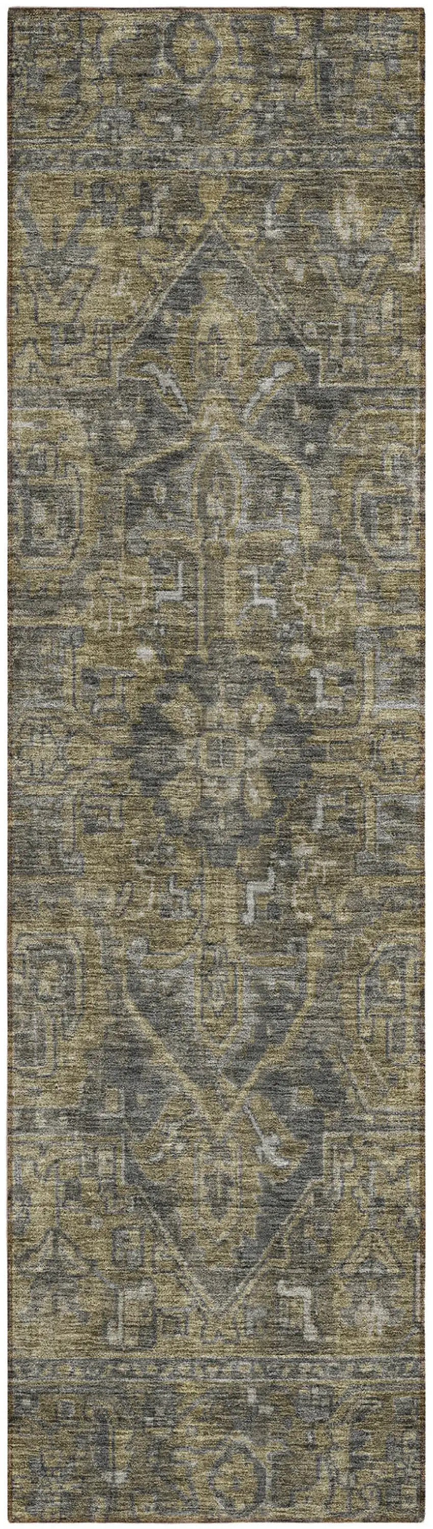 8' Runner Dark Moss Green and Gray Oriental Washable Non Skid Indoor Outdoor Runner Rug Photo 2