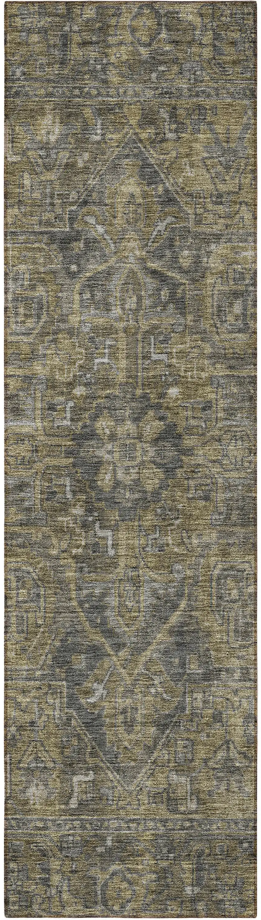 8' Runner Dark Moss Green and Gray Oriental Washable Non Skid Indoor Outdoor Runner Rug Photo 5