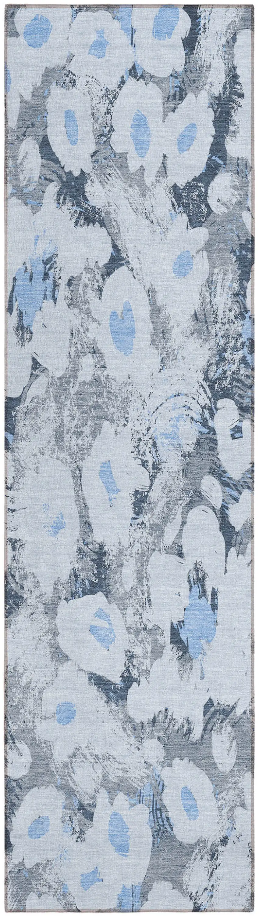 8' Runner Denim Blue Floral Washable Non Skid Indoor Outdoor Runner Rug Photo 2