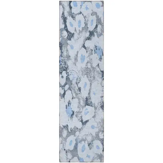 Denim Blue Floral Washable Non Skid Indoor Outdoor Runner Rug Photo 5