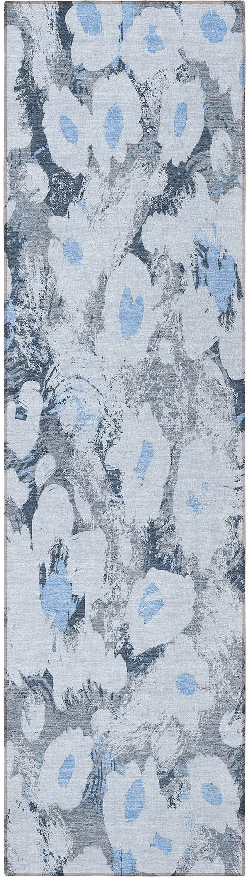 8' Runner Denim Blue Floral Washable Non Skid Indoor Outdoor Runner Rug Photo 6
