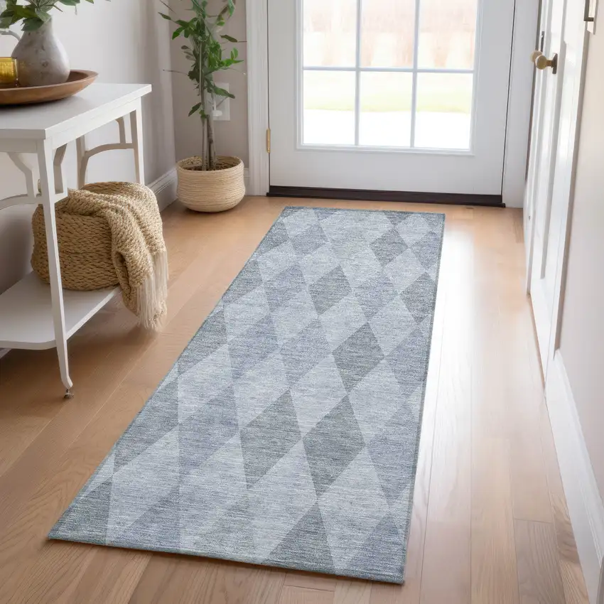 Denim Blue Geometric Washable Non Skid Indoor Outdoor Runner Rug Photo 9