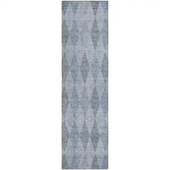 Denim Blue Geometric Washable Non Skid Indoor Outdoor Runner Rug Photo 2